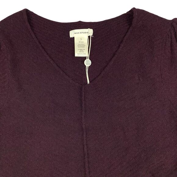 Max Studio V-Neck Sweater Dress Women Size S Long Sleeve Textured Knit Burgundy - Picture 5 of 16